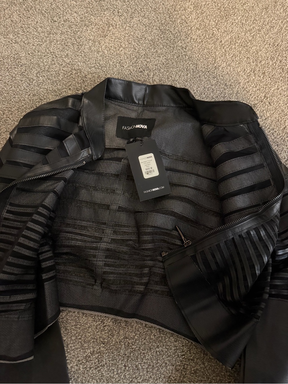 Fashion Nova Black Striped Faux-Leather Crop Jacket